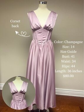 Satin V-Neck Corset Prom Dress in Champagne